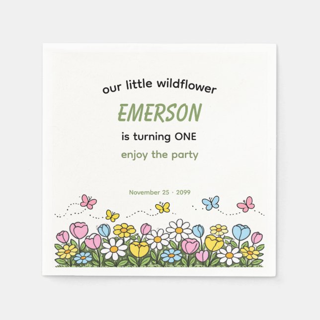 Colorful Funny Little Wildflower 1st Birthday  Serviette (Vorderseite)