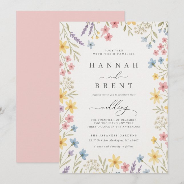 Colorful Garden Floral Wedding Invitation Einladung (Vorne/Hinten)