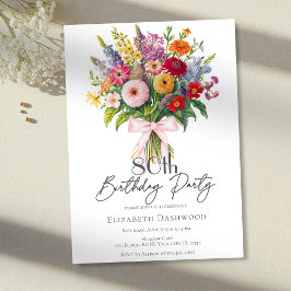Colorful Garden Flowers Bouquet Pink Bow Birthday Einladung