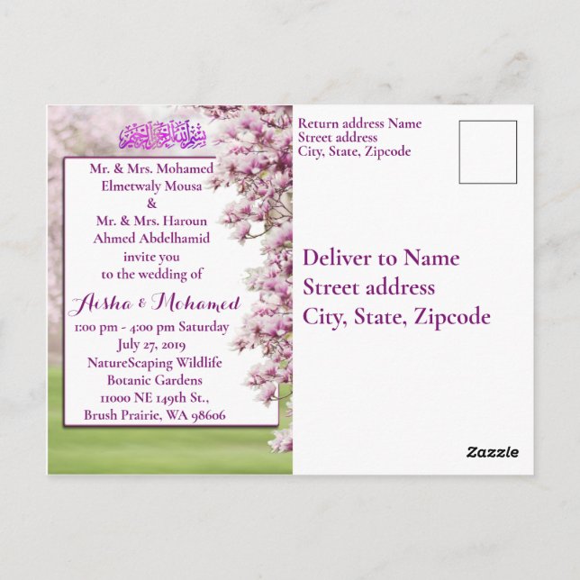 Colorful Garden Islamische Hochzeit Einladung Postkarte (Rückseite)