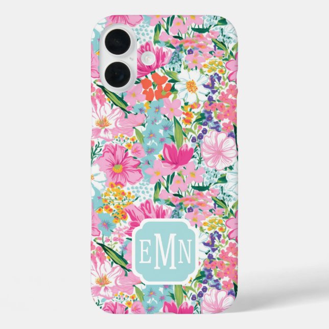 Colorful Garden Monogrammed iPhone 16 Plus Hülle (Rückseite)