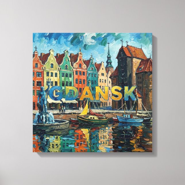 Colorful Gdansk Waterfront Scene Canvas Leinwanddruck (Vorderseite)