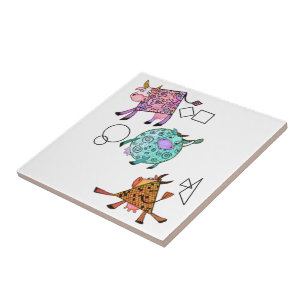Colorful Geometric Cute Cows Ceramic Tile Fliese