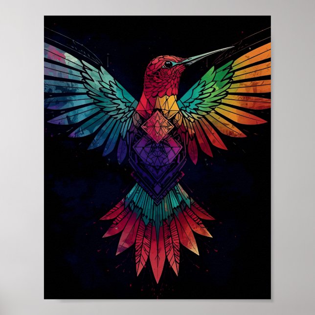 Colorful Geometric Hummingbird Wall Art – Vibrant Poster (Vorne)