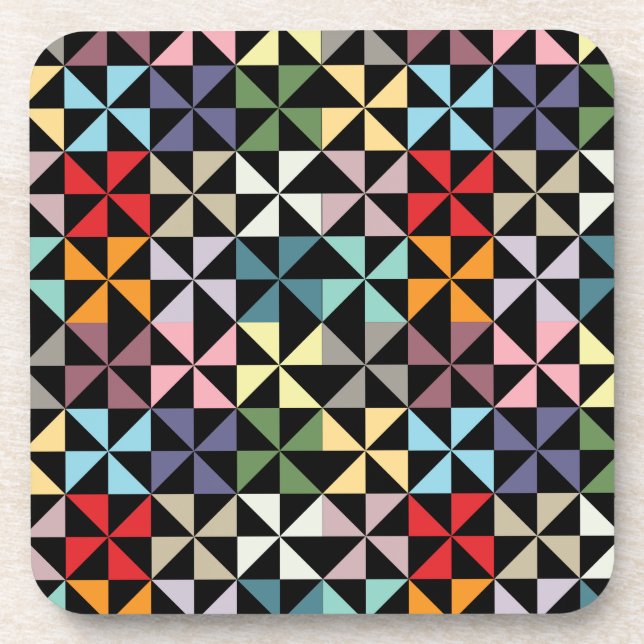 Colorful Geometric Pinwheel Black Untersetzer (Vorderseite)