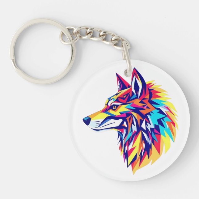 Colorful Geometric Wolf Acrylic Keychain (Devant)