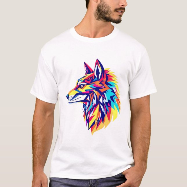 Colorful Geometric Wolf T-Shirt (Vorderseite)