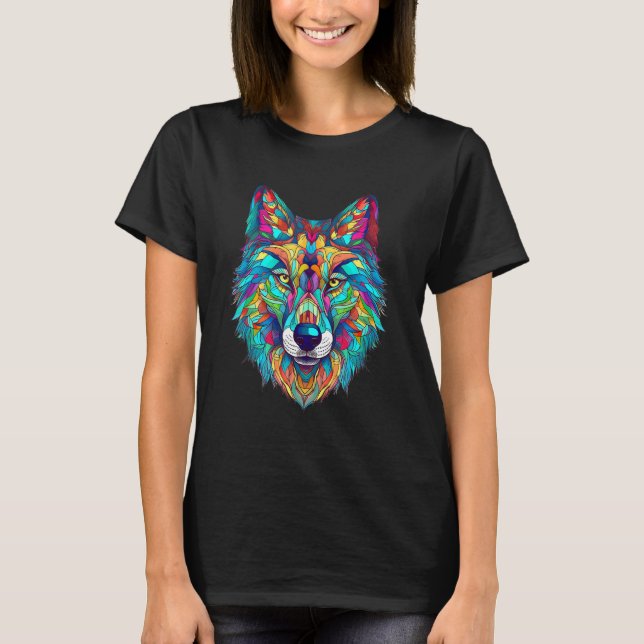 Colorful geometric Wolf T-Shirt (Vorderseite)