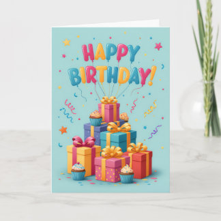 Colorful Gift Stack Birthday Card – Fun & Festive  Karte