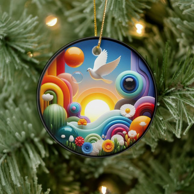 Colorful Glass Abstract Dove Rainbow Garden Keramik Ornament (Von Creator hochgeladen)