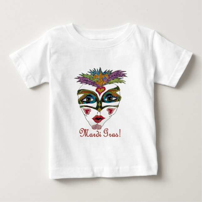 Colorful Glitter Feather Mask Baby T-shirt (Vorderseite)