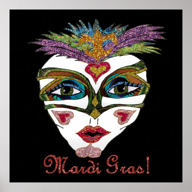 Colorful Glitter Feather Mask Poster (Vorne)
