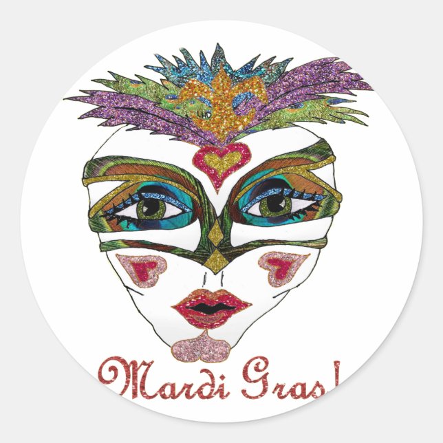 Colorful Glitter Feather Mask Runder Aufkleber (Vorderseite)