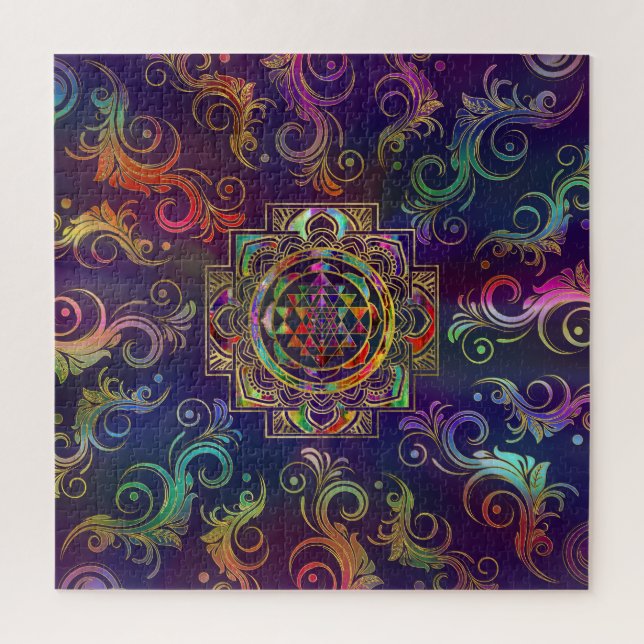 Colorful Gold gerahmt Sri Yantra Sri Chakra (Vertikal)