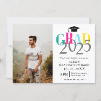 Colorful GRAD 2025 Foto Graduation Party - Einladu