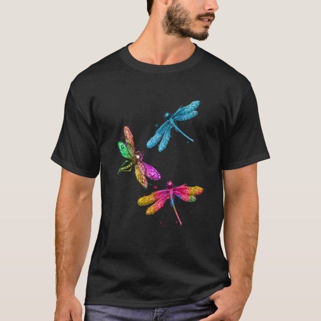 Colorful Graphic Pattern Dragonfly Flying Animal T-Shirt (Vorderseite)