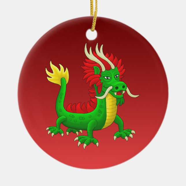 Colorful Hand Drawn Chinese Dragon Keramik Ornament (Vorne)