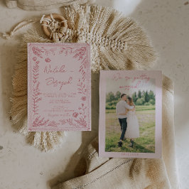 Colorful Hand Drawn Floral Garden Photo Wedding Einladung
