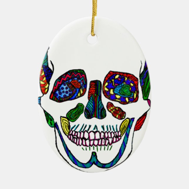 Colorful Hand Drawn Sugar Skull Mosaic Keramik Ornament (Vorne)