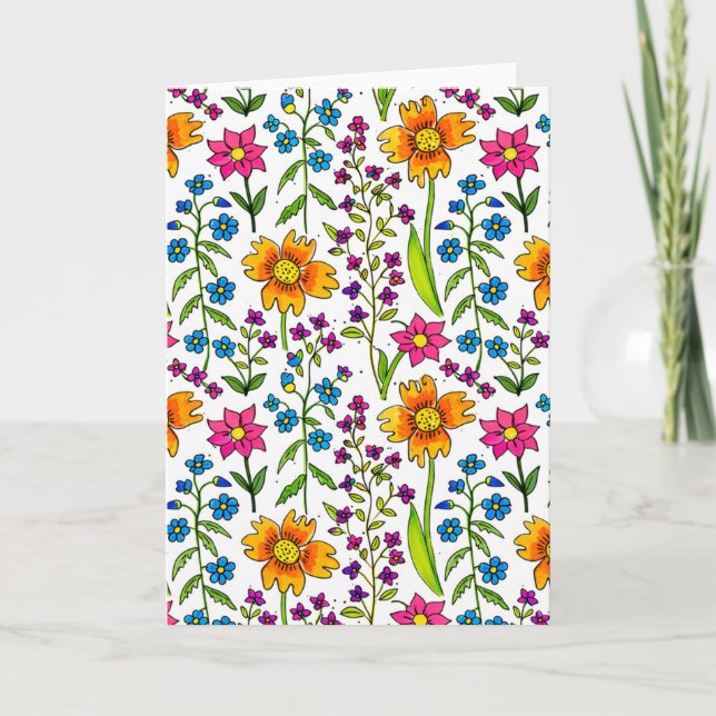 Colorful Hand-Drawn Wildflower Pattern Greeting Karte (Vorderseite)