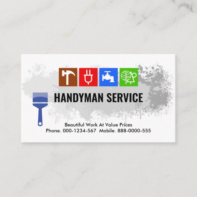 Colorful Handyman Tools Paint Splatter Visitenkarte (Vorderseite)