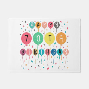 Colorful Happy 70th birthday with ballons Fußmatte