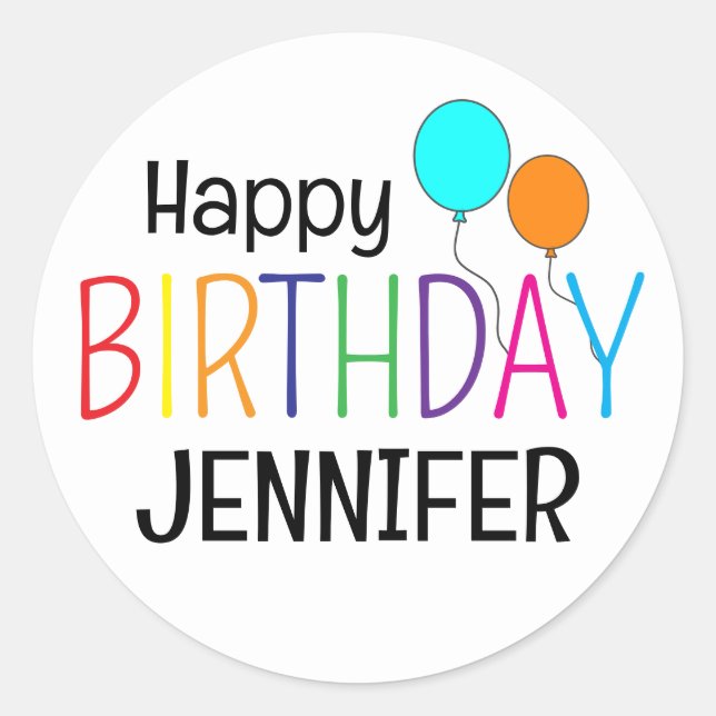Colorful Happy Birthday Ballons Personalized Runder Aufkleber (Vorderseite)