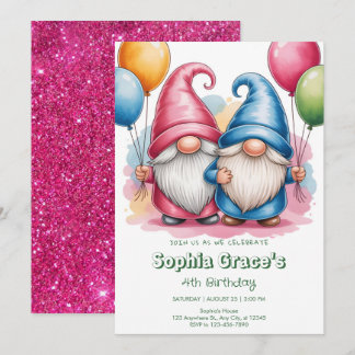 Colorful happy gnomes with balloons einladung