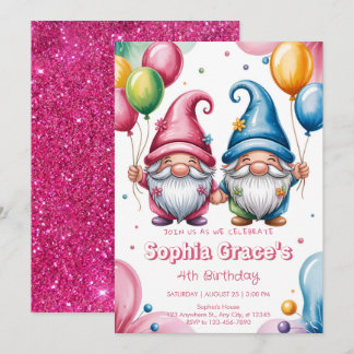 Colorful happy gnomes with balloons einladung