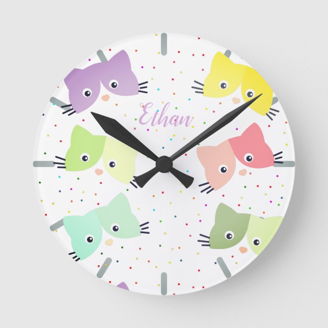 Colorful Happy Kittens Pattern  Runde Wanduhr (Vorderseite)