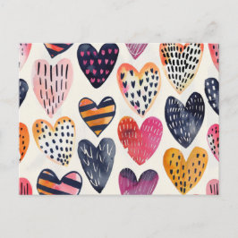 Colorful Hearts Love Handmade Pattern Postkarte