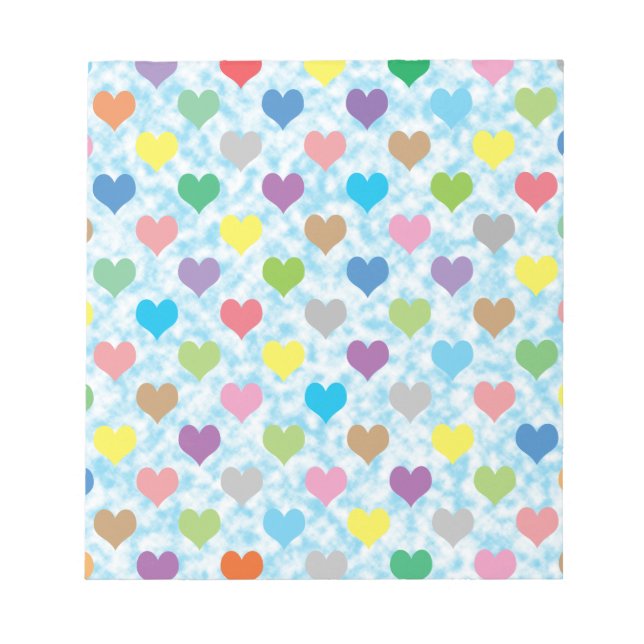 Colorful hearts pattern on blue background notizblock (Vorderseite)