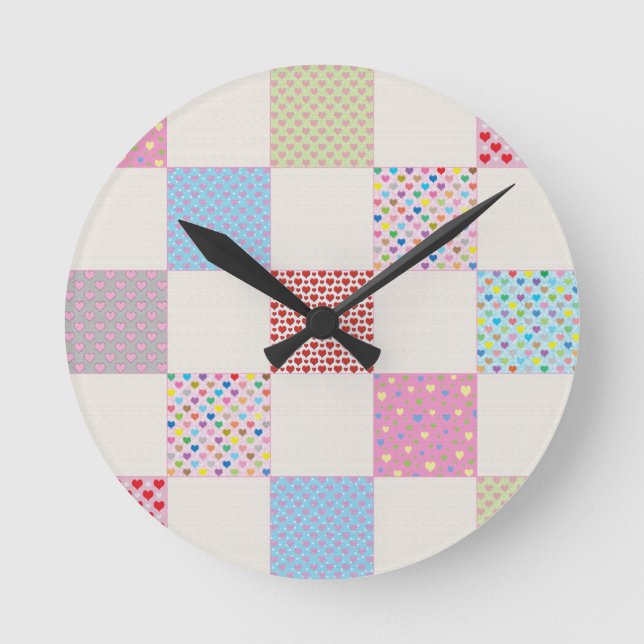 Colorful hearts quilt pattern runde wanduhr (Vorderseite)
