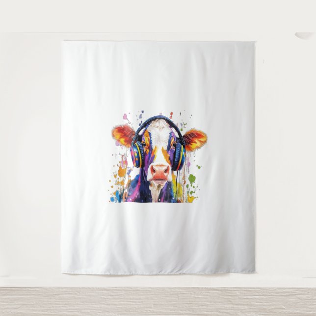 Colorful Highland Cow Wandteppich (Vorderseite)