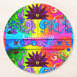 Colorful Hippie Groovy Thunder_Cove Runder Pappuntersetzer