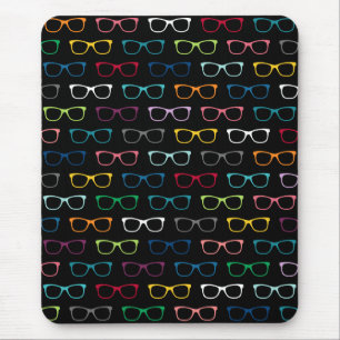 Colorful HIpster Glasses Pattern Black Mousepad