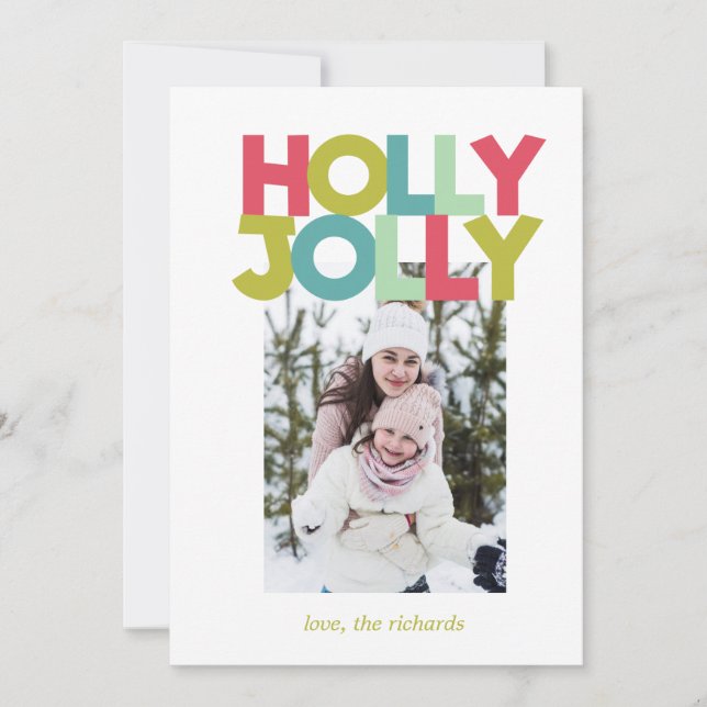 Colorful Holly Jolly Foto Weihnachtskarte Einladung (Vorderseite)