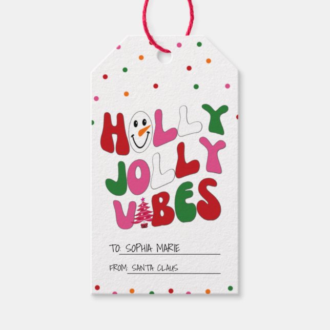 Colorful Holly Jolly Weihnachten Geschenkanhänger (Vorderseite)
