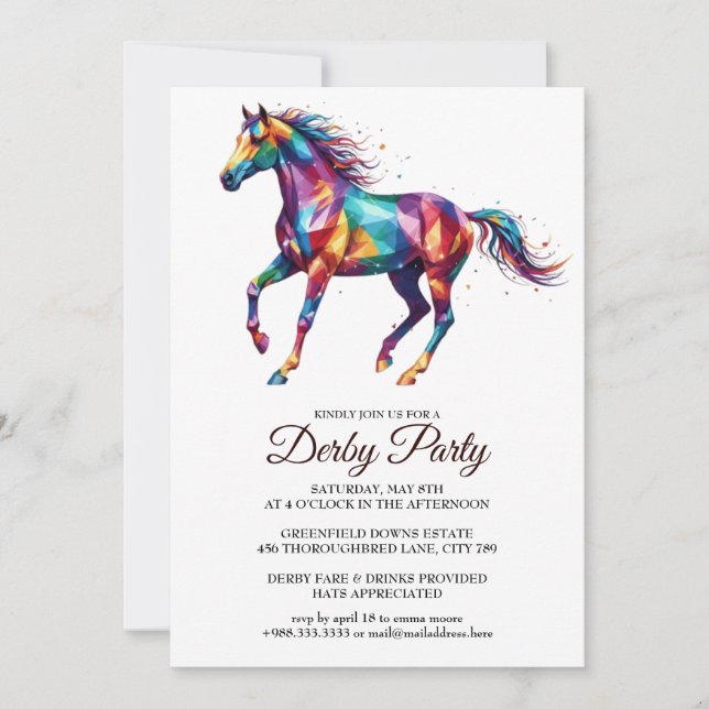 Colorful Horse Derby Party Invitation Einladung (Vorderseite)