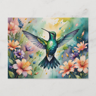 colorful hummingbird postcard postkarte