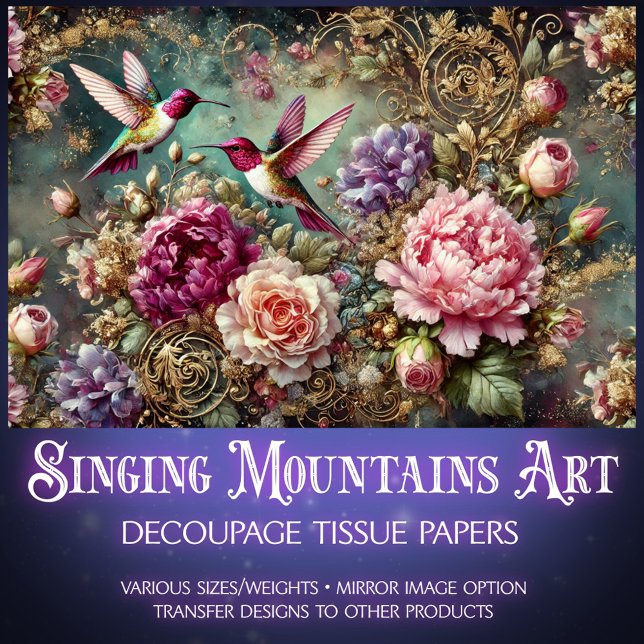Colorful Hummingbirds & Antique Roses Decoupage  Seidenpapier (Von Creator hochgeladen)