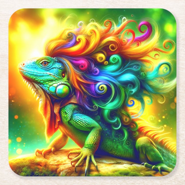 Colorful Iguana Rechteckiger Pappuntersetzer (Vorderseite)