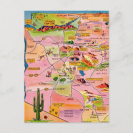 Colorful Illustrated Arizona Map Postcard Postkarte