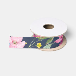 Colorful Illustrated Pattern Flowers Satinband