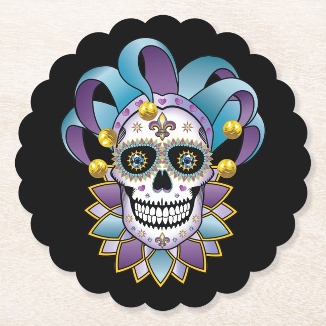 Colorful Jester Skull Untersetzer (Vorderseite)