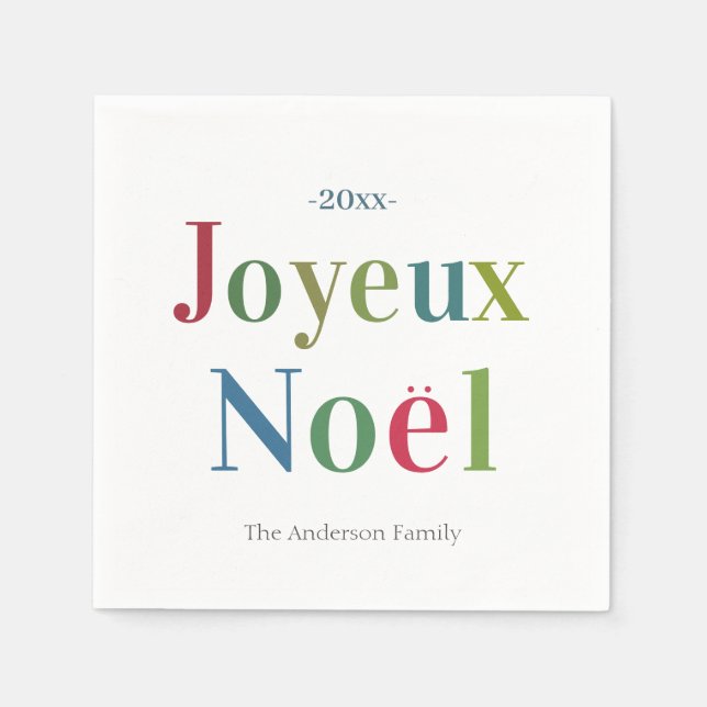 Colorful Joyeux Weihnachten Französisch Weihnachte Serviette (Vorderseite)