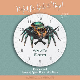 Colorful Jumping Spider Kid's Room  Runde Wanduhr