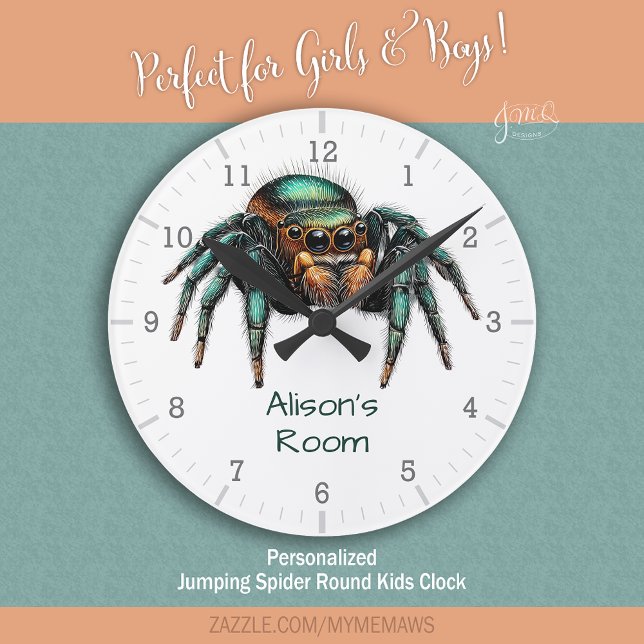 Colorful Jumping Spider Kid's Room  Runde Wanduhr (Colorful Jumping Spider Kid's Room Round Clock)
