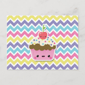Colorful Kawaii Cupcake on Chevrons Postkarte