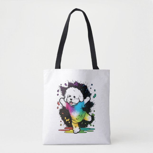 Colorful Kawaii Dancing Bichon Tasche (Vorderseite)
